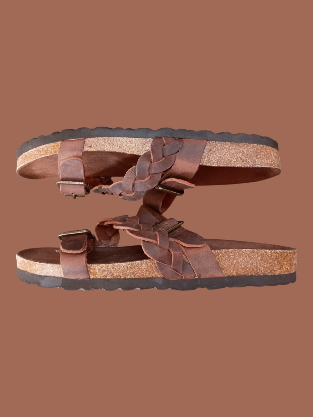 White Mountain Deep Brown Braided Leather Sandals Size 7.5-8 EUC - Picture 5 of 9